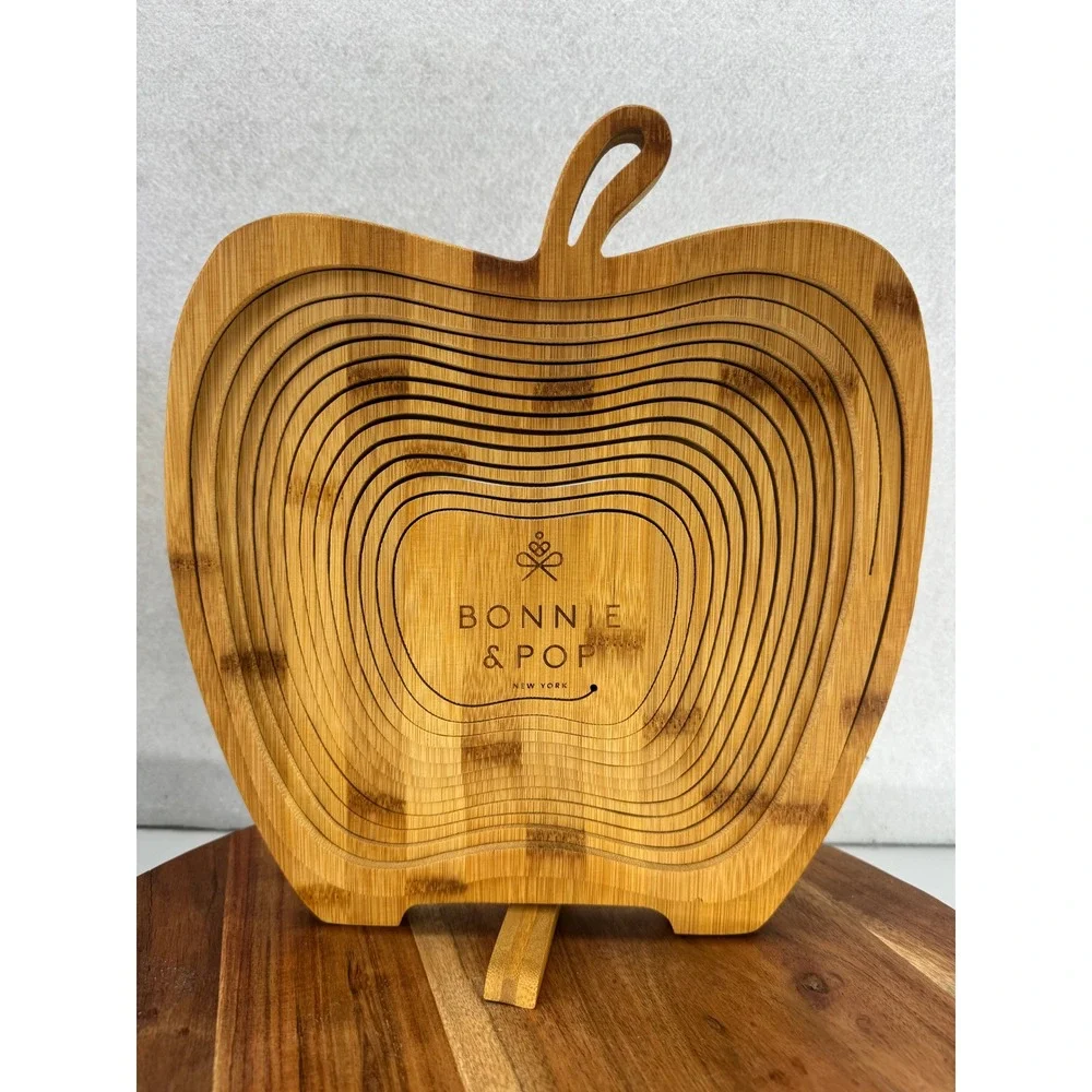 Bonnie & Pop Apple Shaped Bamboo Fruit‎ Bowl Basket Collapsible Kitchen Decor